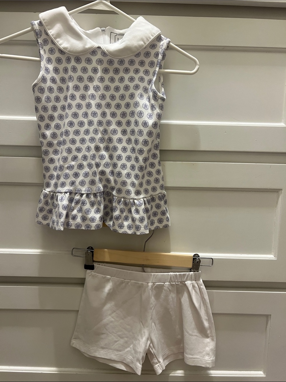 Girls' Sleeveless Peplum Top & Shorts Matching Set in White and Light Blue